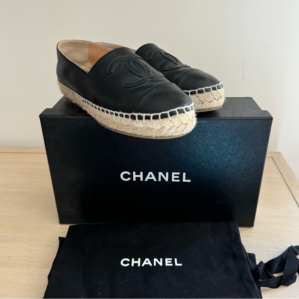 Chanel Espadrilles Black Lambskin Size 26